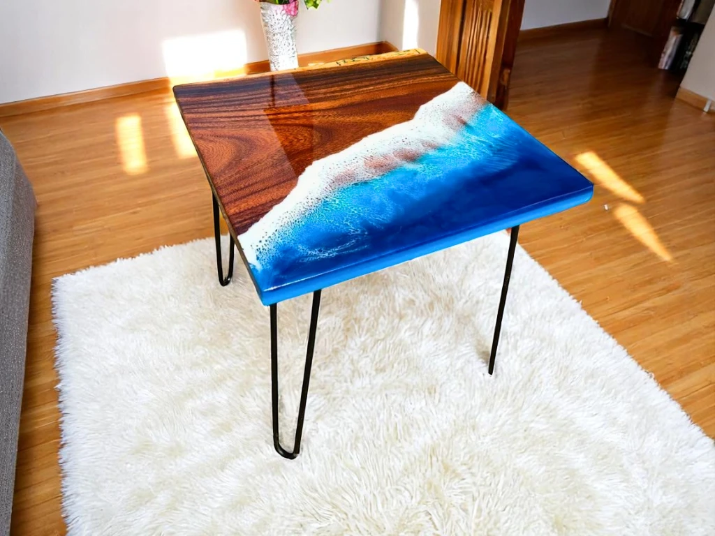Square Ocean Blue Epoxy Resin Table Top – Perfect New Home Gifts